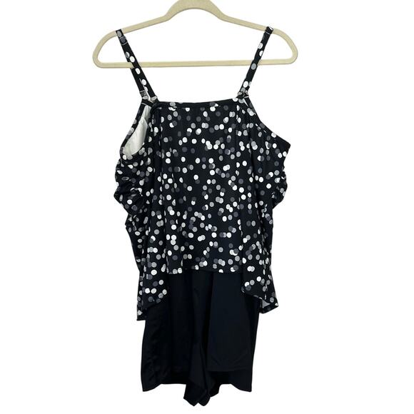 Trimshaper Swimsuit Womens 22W Polka Dot Farrah Romper One Piece Shorts Black‎ - Picture 3 of 6